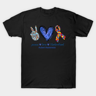 Peace Sign Heart Peace Love Understand Autism Awareness Gift T-Shirt